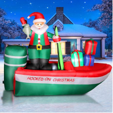 240 cm Inflatable Decoration, Christmas, Santa Claus and Yacht Christmas Decoration, 8 ft LED Light, Garden Decoration, Inflatable Indoor/Outdoor, Christmas Decoration for Yard, Garden and Lawn