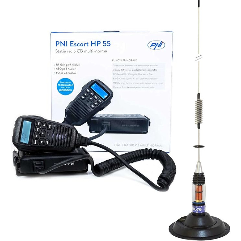 CB radijo stotis PNI Escort HP 55 ASQ su CB antena PNI ML70 ir 145 mm magnetiniu pagrindu