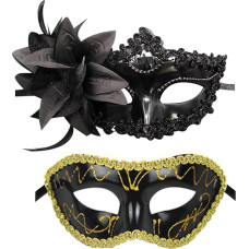 OIDEA Venice Masquerade Couple:Sexy Lace Flower Masquerade Mask Wrapping Design Carnival Role Play 2 Piece Set Halloween Costume Party Gift
