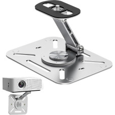 Projektoriaus laikiklis su 1/4 colio varžto sąsaja - patobulintas 360° kelių kampų stalinis projektoriaus laikiklis, universalus projektoriaus laikiklis ant lubų, skirtas namų kinui ir žaidimų kambariui, sidabrinės spalvos