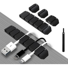 Cable Organizer with Clip, Cable Management Wire Holder, Self-Adhesive for Tidy Clips, Desk Accessories and Home, Mouse, Power Cord, USB, Phone, PC Cable (Black, 5 Pack)