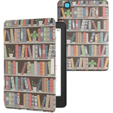 kwmobile Flip Case Compatible with Kobo Aura Edition 2 Case - eReader Case - Knygų lentyna su augalais Blue Green Pink
