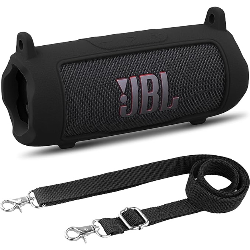 Khanka JBL Flip 7 silikoninis dėklas su nuimamu dirželiu per petį, smūgiams atsparus minkštas dėklas JBL Flip 7 nešiojamajai 