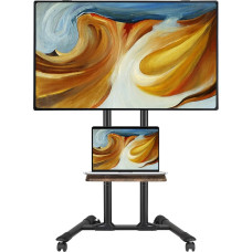 ETHU TV stovas su ratukais, mobilus TV stovas su užrakinamais ratukais, skirtas 32-70 colių televizoriams (LCD/LED/Plazma) iki 40 kg, reguliuojamo aukščio ir nešiojamas su nešiojamojo kompiuterio lentyna, maksimali VESA 600 x 400 mm