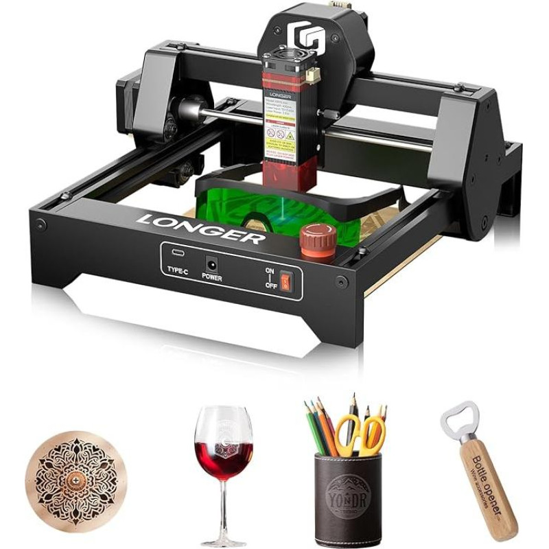 LONGER Ray5 mini lazerinis graviratorius, 12000 mm/min greitaveika, skirtas medienai, metalui, akrilui, odai, 