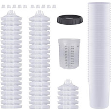 Aflybltol Dažų purškimo pistoleto maišymo puodelis su skalės rinkiniu, skirtas dažų purškimo sistemai, HVLP dažų pistoletui, suslėgto oro dažų purškimo pistoletui su dangteliu ir įdėklu, 45 vienkartiniai dangteliai ir įdėklas, 10 sandarinimo kamščių (800 