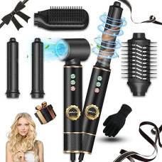 LaifuTu New Upgrade 5-in-1 Curling Iron, Round Brush Dryer with 5 Replacements, Multifunctional with Ion Technology, Hair Dryer Brush, 3-Speed Adjustable Curling Iron, Automatic, Hair Styler for