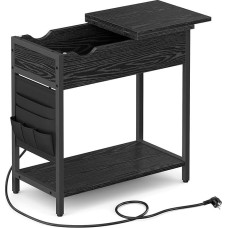 VASAGLE šoninis staliukas Naktinis staliukas su kišeniniu lizdu Plonas USB prievadas Kišenė Gyvenamasis kambarys Miegamasis Juoda medžio tekstūra LET311B56