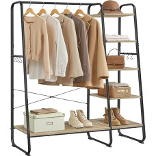 VASAGLE RGR116K01 Clothes Rack, 45 x 120 x 160 cm, Coat Rail, Shoe Rack, Open Wardrobe, 6 Removable Hooks, Bedroom Hallway, Turquoise Brown Matte Black