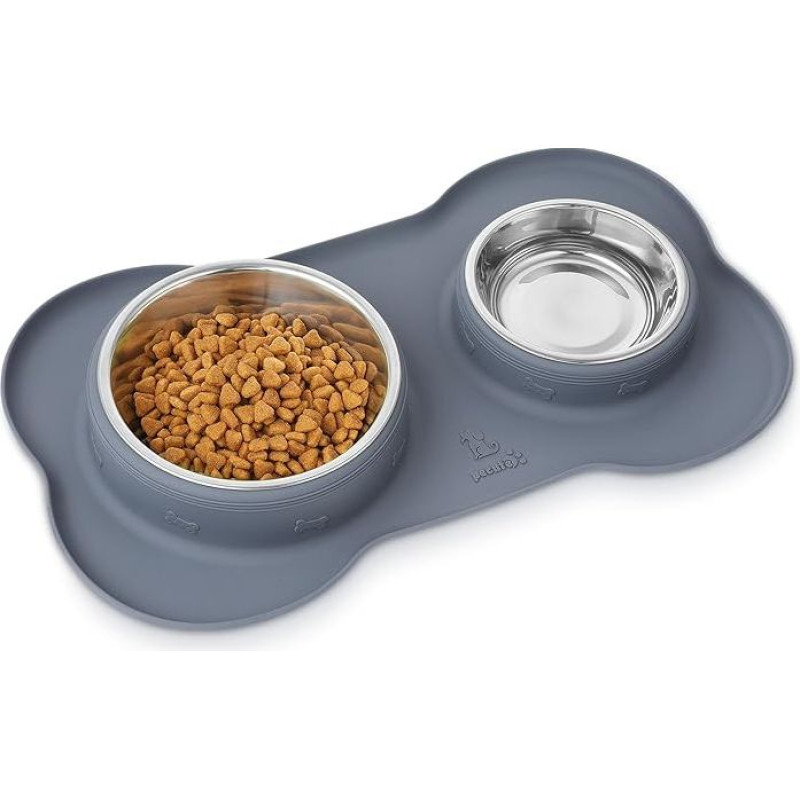 pecute 3-in-1 dubenėlis šunims ir katėms, mažiems šunims, nerūdijantis plienas su neslystančiu silikoniniu kilimėliu, nerūdijančio plieno dubenėlis vandeniui katėms, dubenėlis maistui, dubenėlis vandeniui (S)