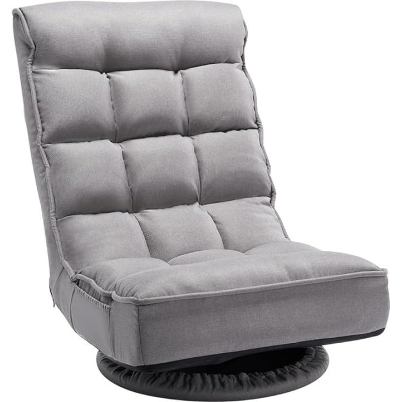 VEVOR žaidimų grindų kėdė, 360° kampu besisukanti grindų kėdė su 4 reguliuojamomis padėtimis, atlenkiamu atlošu ir juosmens atrama, sulankstoma vaizdo kliento sofa televizoriui, skaitymui, žaidimams, pilka