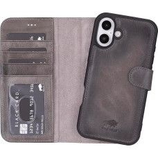 Solo Pelle Leather Case Compatible with iPhone 16 in 6.1 Inch Removable Case (2-in-1) with Card Slots Suitable for MagSafe Accessories (Stone Grey)