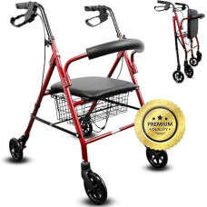 OrtoPrime Elderly Walker with 4 Wheels, Folding Walker with Brakes, Adult Walker, 4 Wheels, Elderly Walkers with Seat and Basket