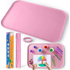 Silikoninis kilimėlis didelis 60 x 40 cm, amatų kilimėlis vaikams, skirtas amatams, smėlio menui, tapybai, dervai, rankų darbo papuošalams, piešimui, daugiafunkcis stalo kilimėlis su pakeltais kraštais (rožinis)