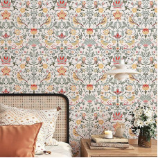 ReWallpaper 44,5 cm x 12 m savaime lipnūs tapetai gėlės derliaus smėlio spalvos lipni plėvelė baldai gėlės paukščiai tapetai prieškambario miegamasis atogrąžų plėvelė spintelės stalčiai modelis tapetai žalia