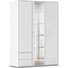 Rauch Möbel Hamilton Wardrobe, Wardrobe, Organiser, 3 Doors, with Mirror, 2 Drawers for More Storage Space, White, Bar Handle White, 140 x 194 x 54 cm