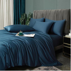 Luofanfei Bambuko patalynė 135 x 200 cm 4 dalių Petrolio mėlyna Vasaros vėsinantis paprastas bambuko pluoštas Lyocell blizgus patalynės komplektas Kvėpuojantis bambuko prabangus modelis Antklodžių užvalkalų rinkinys ir pagalvių užvalkalai 80 x 80 cm