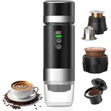 Automobilinis nešiojamasis espreso aparatas, elektrinis šildomas kelioninis kavos aparatas su USB-C, suderinamas su NS kapsulėmis ir malta kava, mini kavos aparatas stovyklavietei, biurui ir žygiams (Black Pro)