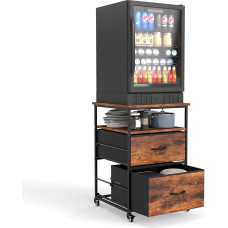 Suuiwau Mini šaldytuvo stovas su saugykla, mobilus šaldytuvo stalas, mini šaldytuvas, riedantis kompaktiškas šaldytuvo vežimėlis Gėrimų šaldytuvo stalas su ratukais virtuvei, miegamajam, biurui