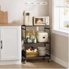 XIVIRACK Kitchen Trolley (Black Frame + Brown Panel, 3 Tiers (40 x 60 x 86 cm)
