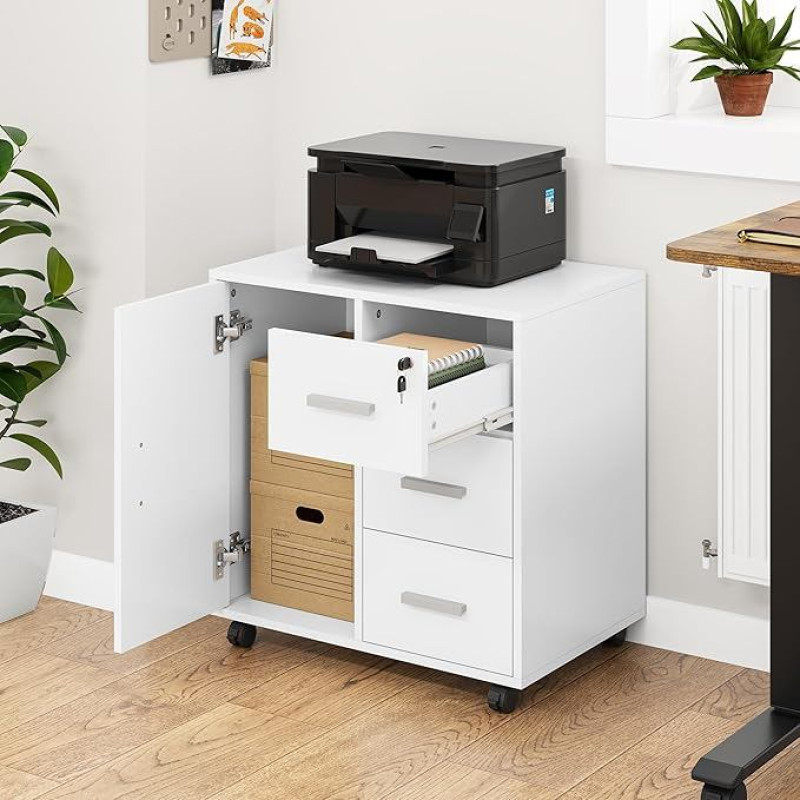 YITAHOME Riedanti dėžė su 3 stalčiais, mobilioji dokumentų spinta su ratukais, biuro dėžė, stalčių spinta, riedanti spinta, stalčių komoda namams, biurui, biuro spinta, 60 x 40 x 57