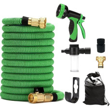 Flexible Garden Hose 15 m / 30 m / 45 m - Triple Core Latex and Solid Metal Fittings 9 Patterns Spray Nozzle Expand Kink Free Expandable Water Hose Irrigation Gardening Car Wash Yard