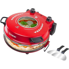 BEPER P101CUD301 elektrinė picų kepimo krosnelė, 1200 W, 400 °C temperatūra, 31 cm kepimo plokštė, picų kepimo krosnelė su nuimama ugniai atsparia plokšte, angelė, nerūdijančio plieno šaukšteliai, raudona