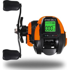Smart Fishing Reel with Digital Counter & Bite Alarm 7.2:1 High Speed Translation Depth Positioning 10 Magnetic Beans USB Rechargeable Black/Orange
