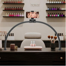 GraceGlow Crescent Moon Lamp for Nail Table, 29 Inch LED Nail Table Lamp for Nail Technicians with Phone Holder, Foldable LED Lamp Nails Beauty Light for Eyelash Extensions, Tattoo - Black