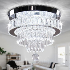 Cainjiazh 11.8 Inch Modern Crystal Chandelier K9 Crystal Lights Flush Mount Chandelier Ceiling Light Chandelier for Bedroom Living Room Dining Room Hallway (Cool White)