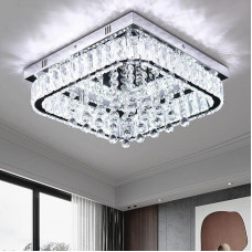 xychfantligh Square Modern LED Crystal Chandelier Flush-Mounted Crystal Ball Ceiling Light for Living Room Bedroom Hallway (Cool White)