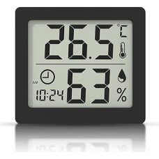 Digital Thermo-Hygrometer Indoor Thermometer Hygrometer Temeo Hygro Indicator 3.1 Inch Large LCD Screen Temperature and Humidity Meter with Clock (Black)