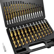 MACXCOIP Sechskantschaftbohrer-Set, 30 Stück, HSS, Titan, Spiralbohrer für Blech, Holz, Kunststoff, Schnellwechsel-Design (1/16 Zoll - 1/2 Zoll)