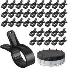36 spaustukų pakuotė, skirta baseino dangčiui, didelės apimties spaustukai, spyruokliniai spaustukai su stipria prispaudimo jėga, skirti baseino dangčiui, siloplano baseinui, brezentui, žiemos baseinų priedams (juoda, dydis x 36)
