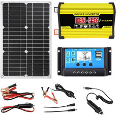 moupeaktain Solar Power Complete Set, 400 W Solar Panel and Inverter Inverter Set, 12 V to 110/220 V Solar Current Converter, 30 A Controller with 2 USB Ports, Yellow
