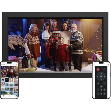 15.6 Inch WiFi Digital Photo Frame, 64 GB Memory, 1920 x 1080 FHD IPS Touchscreen Electronic Picture Frame, Car Rotate, Wall/Table Mountable, Photo Frame for Sharing Photos and Videos