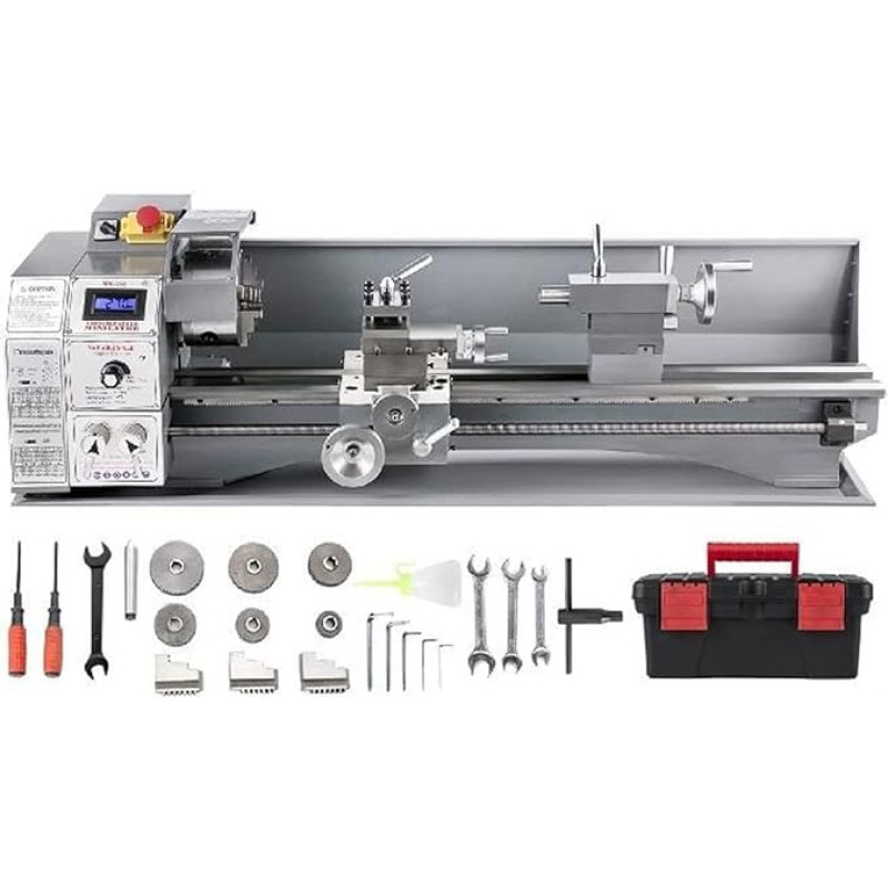 8,7 x 23,6 colių / 220 x 600 mm bešepetėlinės mini metalo tekinimo staklės 750 W šviesos diodas su kintamu greičiu, skirtas lašėti ant stalviršio paviršiaus