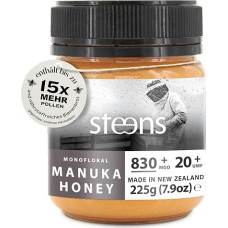 Steens Manuka medus MGO 830+ - 225 g Grynas žalias 100% sertifikuotas UMF 20+ Manuka medus su daugiau nei 800 MGO - išpilstytas ir užplombuotas Naujojoje Zelandijoje 225 g