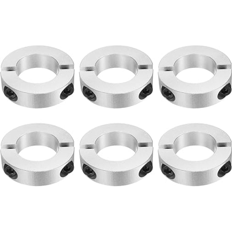 6 Stück doppelt geteilte Schaftmanschette, 40 mm Bohrung, zweiteiliger Klemmkragen, 70 mm Außendurchmesser, 18 mm Dicke, Aluminiumlegierung, Schraubspaltring