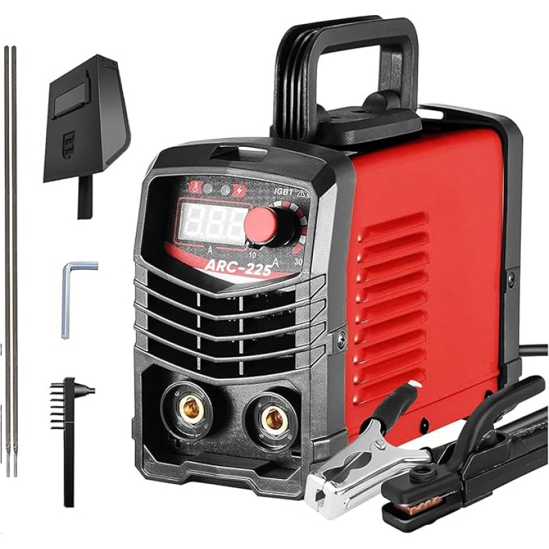 Helangel ARC 220V 225A Portable Electric IGBT Welding Machine with Digital LCD Display for Welder and Maintenance Various Equipment (Red)