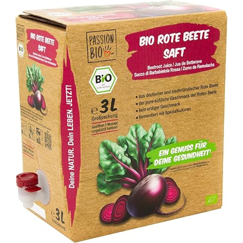 Ekologiškos burokėlių sultys, 3 litrai - 100 % raugintos, pieniškai rūgščios burokėlių sultys - išpilstytos Vokietijoje - be žemės skonio - be pridėtinio cukraus (pagal įstatymą)