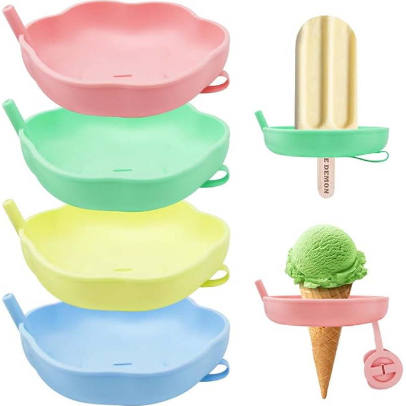 4 ledo laikiklių vaikams pakuotė, apsauganti nuo lašėjimo, su integruotu šiaudeliu, puikiai tinkanti vasarai ir vaikų gimtadieniams, 4 spalvų daugkartinio naudojimo silikoninis ledo laikiklis, apsaugantis nuo lašėjimo, be BPA, su integruotu šiaudeliu