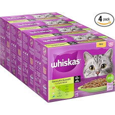 Whiskas 7+ Katzennassfutter - Gemischte Auswahl in Sauce, 12x85g (4 pakuotės) - Hochwertiges Feuchtfutter in 48 Portionsbeuteln für Katzen ab 7 Jahren und älter