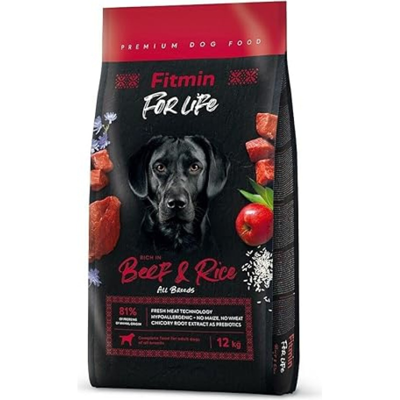 FITMIN Dog for Life Beef & Rice - sausas šunų maistas - 12 kg