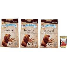 Mulino Bianco Intrecci Biscotti, Whole Grain Cookies with Cocoa Pastry and Chocolate Chips, Biscuits, Cookies, 3 x 300 g + Italian Gourmet Polpa 400 g