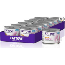 KATTOVIT - Diabetes Wet Food for Cats | Diet Cat Food as Complete Food in a Can. Maistas katėms, sergančioms diabetu. Gliukozės kiekį kraujyje reguliuojantis dietinis ėdalas katėms | 12 x 185 g vištienos