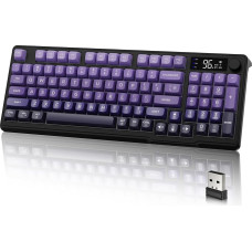 M96 Dual-Mode Wireless Gaming Keyboard with 2.4G & BT5.0, QWERTY Semi-Mechanical 90% Membrane Keyboard with Display & Button, Rainbow Backlit, 94 Keys Gradient PBT Keycap, 3000 mAh, PC/Mac - Purple