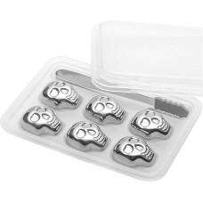 EnMart 6 vienetų kaukolės ledo kubeliai Nerūdijančio plieno daugkartinio naudojimo viskio atšaldymo akmenys padidina gėrimo malonumą vyno mėgėjams