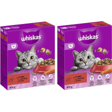 WHISKAS Karton Trocken 1+ sausas maistas katėms (2 x 800 g, jautiena)
