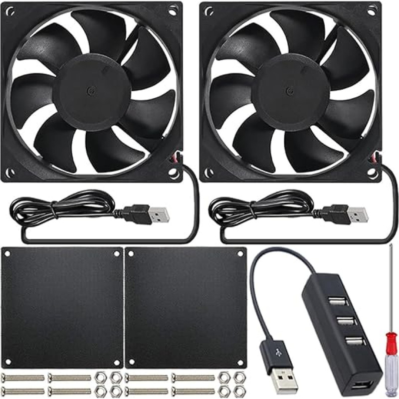 JYUDAUFU 2vnt 8025 80mm×25mm DC 5V 2500RPM USB bešepetėlinis aušinimo ventiliatorius su priedais 3D spausdintuvui Elektroninių komponentų aušinimas DIY PC korpusui CPU
